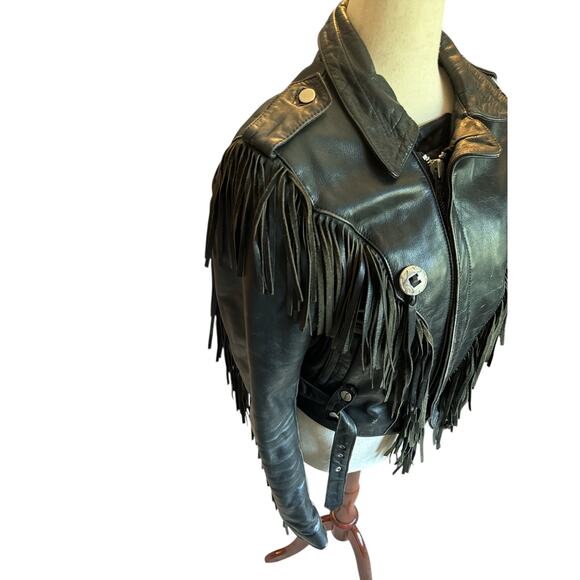Open Road | Vintage Black Fringe Leather Motorcycle Jacket | Size 38 | Medium - Picture 5 of 13